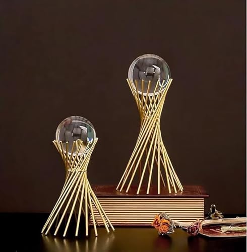 3D Modern Abstract Art Crystal Ball with Gold Iron Stand Decorative Ornaments for Living Room Bedroom TV Cabinet Crafts Gifts Office Home Deco (5.5" D x 3.1" W x 11.2" H) - style: 5.5"D x 3.1"W x 11.2"H
