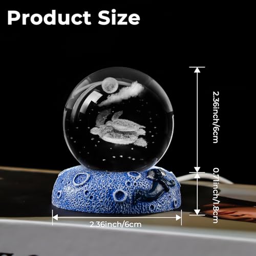 Turtle 3D Crystal Ball Figurine, 2.4inch Oceans Glass Ball Gifts for Women, Sculpture Display Paperweight Keepsakes for Marine Organism Lover Home Decor - color: Turtle