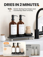 [Luxury] Kitchen Soap Dispenser Set - 16OZ Amber Glass Bottle, Stainless Steel Pump, Instant Dry Tray, Waterproof Labels, Non-Slip Silicone Pad, and Dish Brush | Upgrade for Your Kitchen and Bathroom - color: Amber Bottle + Black Pump