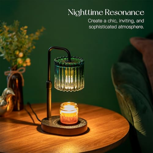 Candeldo Candle Warmer Lamp with Timer: Emerald Green Candle Warming Lamp with 2 Bulbs Height Adjustable Wax Melt Dimmable Bedroom Decor for Women - color: Emerald Green