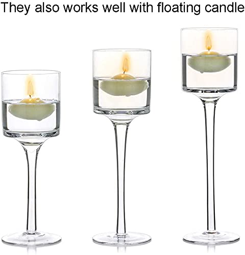 Nuptio 1 Set Tealight Candle Holder Tall Glass Candle Holder for Floating Candles, Glass Candle Holders for Pillar Candles, Tall Candle Holders for Table Centerpiece Home Party Wedding Table Decor - size: 7.87" & 9" & 10.2" H - 1 set