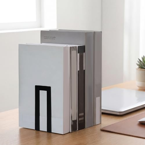 Chunful 6 Pcs Modern Metal Book Ends for Shelves Decorative Small Bookends Book Shelf Organizer Minimalist Design Stopper to Hold Books for Office (Square) - color: Black, size: Square