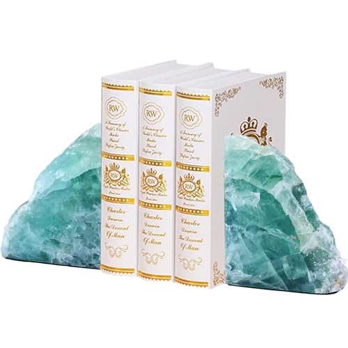 Green Fluorite Bookends Heavy Duty Healing Crystal Stone Book Holders Decorative Book Ends Office Home Decor Small 1 Pair 3-4 Lbs - color: Green Fluorite, size: 3-4 pound