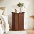 AVZEAR Small Round Side Table Fluted Night Stand Set of 2, 17.7" Mid Century Modern End Table, Circle Bedside Tables Wood Nightstands for Small Spaces, Living Room, Bedroom (Rustic Walnut) - color: Walnut, size: 17.7"D x 17.7"W x 21.6"H