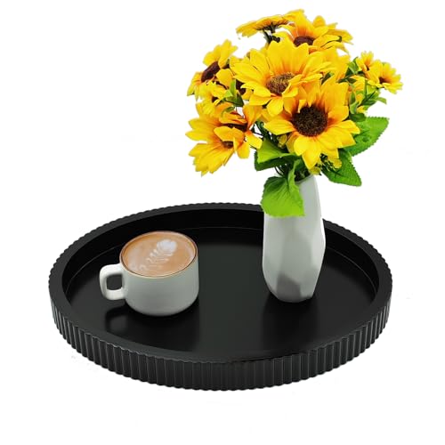 Carah & Cossh Oval Wooden Tray, Modern Decorative Tray 16''x12'', Oval Farmhouse Rustic Serving Tray, Table Centre Tray, Perfect for Storage and Display (Black B) - color: Black B
