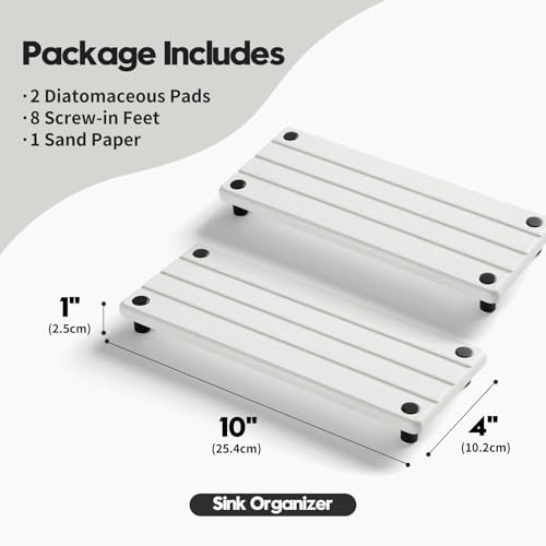 Razborci 2 Pack Fast Drying Water Absorbing Diatomite Stone Mat Tray for Kitchen & Bathroom Counter - Instant Dry Sink Caddy Organizer - Vanity Holder for Soap and Sponge – White 10" x 4" - color: 2 Pack - Ivory, size: 10" x 4" x 1"