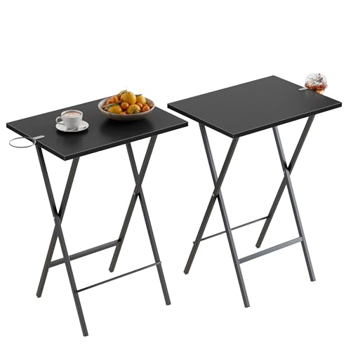 VECELO Folding TV Tray for Eating Set of 2, Portable Dinner/Snack Table with Cup Holder for Couch, Living Room and Small Space, Black - color: Black, size: 2 Pack