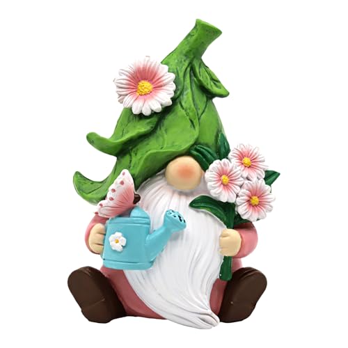 Summer Garden Gnome Decor, 5.9in Resin Daisy Floral Gnome Decorations for Home Indoor Outdoor, Retirement Gifts for Women - color: Green
