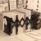 Book Ends for Shelves,Metal Bookends,Book Ends Scalable with Pen Holder(Black)