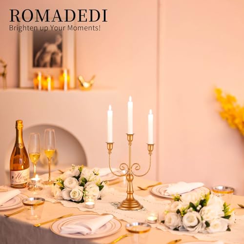 Romadedi Candelabra Gold Candle Holders - 3 Arm 11.8" Wedding Candlestick Holder for Theme Party Table Centerpiece Decor Dining Room Birthday Holiday Christmas, Set of 6 - color: Gold-3 Arm, size: 6pcs