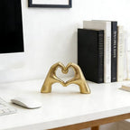 Heart Gesture Sculpture - Modern Gold Resin Hand Heart Statue for Home Decor, Minimalist Aesthetic Room Decor for Shelf, Office Desk, Bookshelf, Coffee Table - Romantic Music Fan (Small) Golden