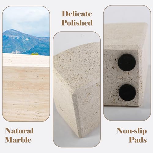Karibiber Marble Bookend for Shelves, Non-Skid Bookends for Heavy Books, Heavy Duty Book Stopper for CDs, Luxury Book Shelf Holder, Quarter Circle Design Book Ends Decorative, Moleanos Beige, Set of 2 - color: Portugal-moleanos Beige