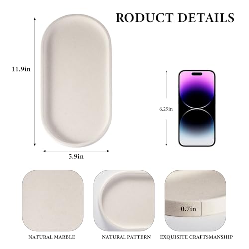 Koville Creamy White Marble Tray for Bathroom, 12"x6" Natural Luxury Marble Vanity Tray for Home Decor Countertop, Stone Oval Trays for Perfume & Jewelry Organizer, Stone Storage Trays - color: Creamy White, size: 12" x 6" x 0.7"