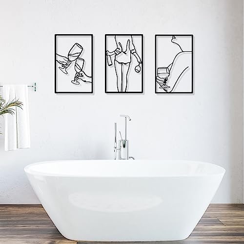 CHENGU 3 Pieces Metal Minimalist Abstract Woman Wall Art Line Drawing Wall Art Decor Single Line Female Home Hanging for Kitchen Bathroom Living Room - style: Novel Style