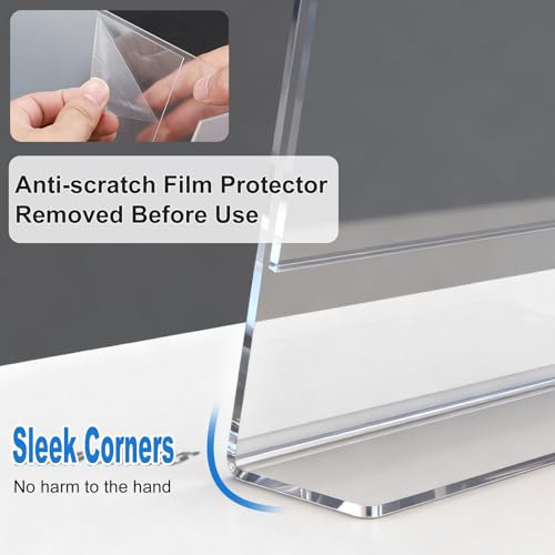 10 Pack Acrylic Sign Holder 5 x 7, L-Shape Clear Plastic Display Stand for Tabletop, Acrylic Stands for Flyers, Table Paper Holder, Vertical Sign Holder 5x7 for Restaurants, Office and School (Slant 10 Pack 5x7) - size: Slant 10 Pack 5x7