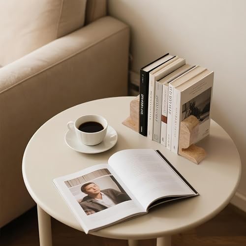 WORHE Travertine Bookends Decorative, Marble Decorative Bookends for Shelves, Heavy-Duty Stone Book Ends for Hardback Book & Cookbooks, Unique Book Stopper & Holder Set of 2 Beige (WH090) - color: Beige