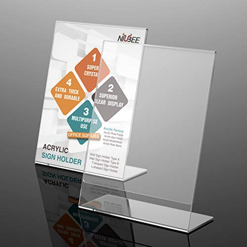 NIUBEE 6Pack Slant Back Acrylic Sign Holder 5x7 inches, Clear Vertical Picture Frames Frames, Desktop Flyer Holder Document Holder Paper Display Stand - size: 5x7, style: Vertical
