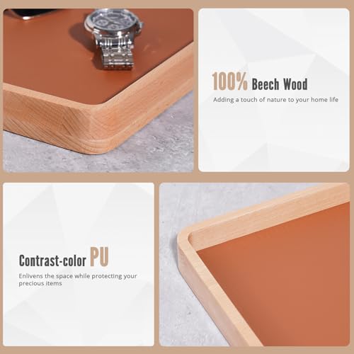 ProCase Wooden Valet Tray for Men, Wood Catch-All EDC Organizer, Nightstand, Entryway Bedside Dump Holder, for Wallets, Keys, Watches, Phones, Loose Change, Trinkets -LightBrown - color: Light Brown