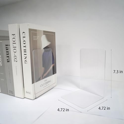 Book Ends for Shelves 6 Pcs Acrylic Bookends Clear Unique Rippled Pattern Book Holder Stand for Heavy Books Home Office School Organizer and Desktop Decorative