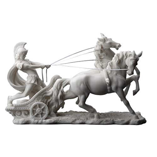 Veronese Design 10 1/4 Inch Roman Centurion on Two Horse Chariot Statue Resin Marble White Finish