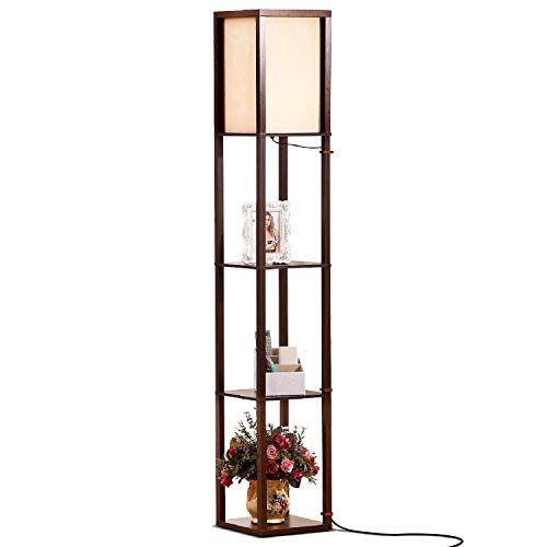 Brightech Maxwell - Modern Shelf Floor Lamp with Lamp Shade & Warm White LED Bulb, Corner Display Floor Lamp with Shelves for Living Room, Bedroom, Nightstand Office, Home Decor Storage - Havana Brown - color: Brown