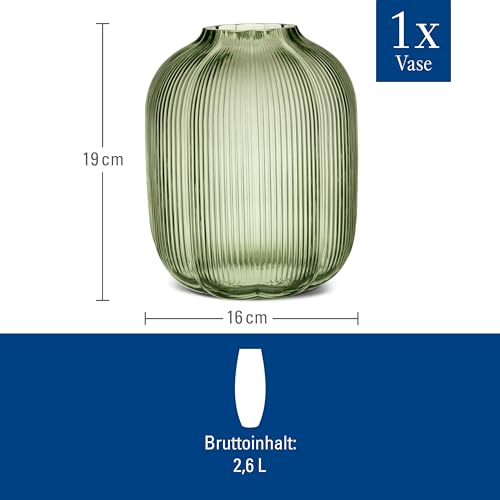 Villeroy & Boch Fleur Olive Vase, 7.5 in, Green, Dishwasher Safe, Mouth-Blown and Handmade Glass Vase