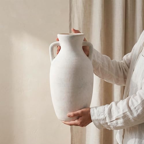 Ceramic Flower Vase with Handles, Neutral Tall Clay Decorative Terracotta Vases Farmhouse Table Vases Living Room Decor Rustic Pottery Pots for Home Shelf Coffee Dining Desk (A-12 h-Antique Beige) - color: A-12"h-antique Beige