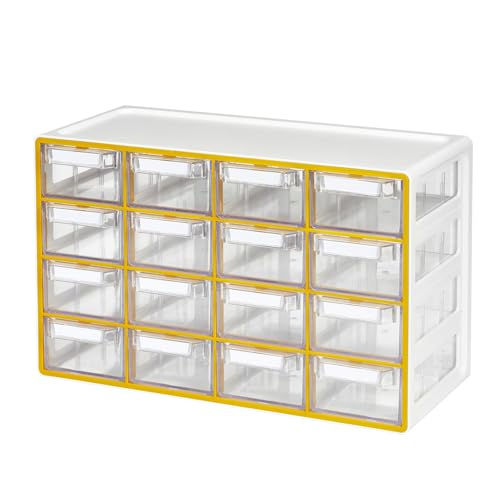 Blue Ginkgo Medium 16-Drawer Cabinet – Stackable Clear Organizer for Hardware, Beads, Plastic Bricks, Office, and Craft Storage (Made in Korea, Yellow) - color: YELLOW, size: 16 Drawer