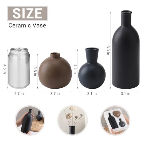 Small Ceramic Vase Set of 3, Boho Modern Flower Vase Room Decor, Farmhouse Decor, Vases for Your Kitchen, Bathroom, Bedroom, Living Room, Office&Shelf Centerpiece Table Decorations Multicolor - 346 - color: Multicolor -346