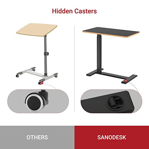 SANODESK Medical Adjustable Overbed Bedside Table with Hidden Casters, Pneumatic Mobile Laptop Computer Standing Desk Cart with Tray, Hospital and Home Use(27.6" W x 15.7" D, Black) - color: Black, size: Small