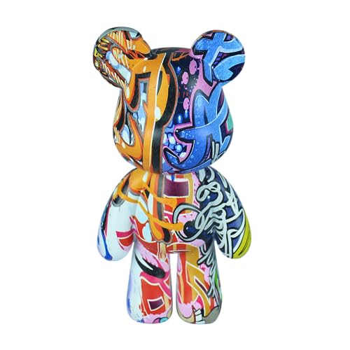 Bear Statue Resin Graffiti Animal Sculpture for Home, Office Decor, Abstract Design for Birthday, Anniversary and Gift Present (Graffiti) - color: Graffiti