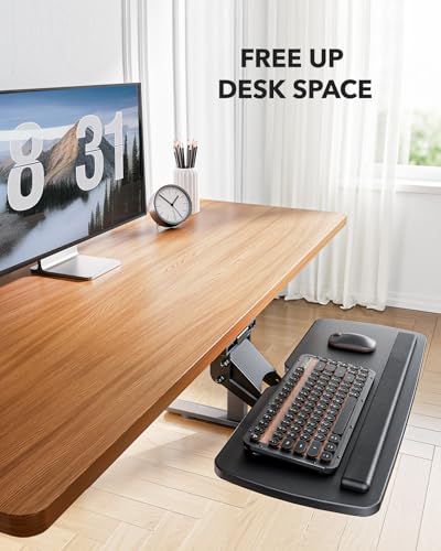 HUANUO Keyboard Tray Under Desk, 360 Adjustable Ergonomic Sliding Keyboard & Mouse Tray, Under Desk Keyboard Tray Slide Out, Keyboard Holder Under Desk for Typing in Home, Office Work, 25"W x 9.84"D - color: Black
