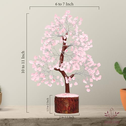 ZENFULSTONE Rose Quartz Crystal Tree of Life for Love & Healing Décor for Home and Office | Handmade Bonsai for Emotional Support & Harmony as Symbol of Piece for Loved Ones - color: Rose Quartz Silver Wire