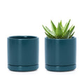 D'vine Dev Set of 2 Plants Pots, 3.5 Inch Ceramic Planter Pot for Plants with Drainage Hole and Saucer, Teal, 94-V-A-9 - color: Teal, size: 3.5 Inch
