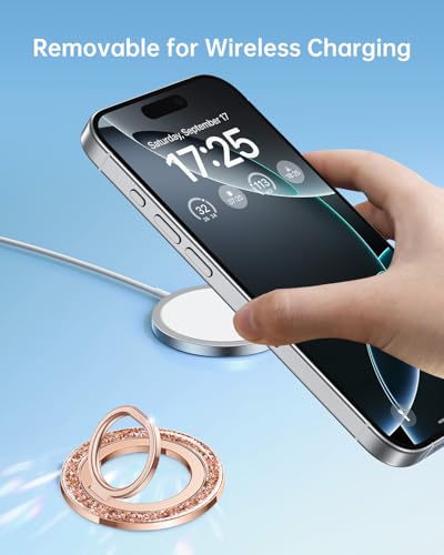 SYNCWIRE Magnetic Phone Ring Holder for MagSafe - Glitter Phone Grip Stand with 360° Rotation Finger Ring Kickstand Blingbling Compatible with iPhone 17 16 15 14 13 12 Pro Max MagSafe Accessories - color: Single Ring-1PCS-Glitter Rose Gold