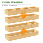 Bamboo Drawer Organizer Set, 9 PCS Multi-Use Individual Wood Storage Organizers, Junk Drawer Divider and Storage Trays Containers for Kitchen, Bathroom, Office Desk, Makeup, Jewelry, Utensils - size: 9