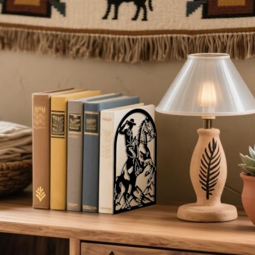 Peacoblue Metal Bookends for Shelves, Modern Decorative Heavy Duty Study Book Ends Stoppers for Office, Desk, Shelf, Room 5.3"x4.3"x7.9" Cast Iron Simple Tall Bookends 1 Pair (Cowboy Horse Riding) - style: Cowboy Horse Riding