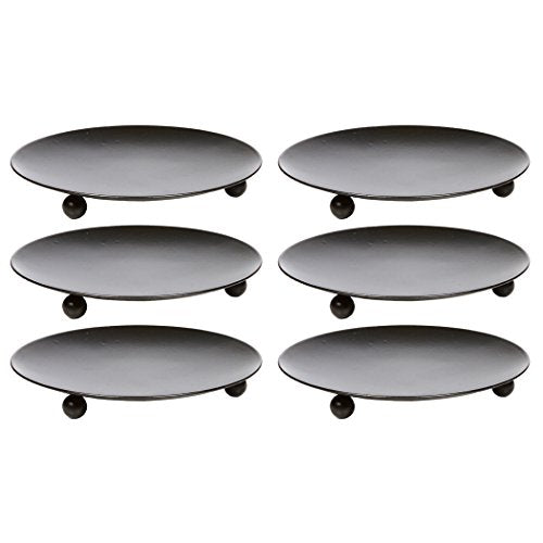 Hosley Set of 6 Black Iron Pillar Candle Holder Plates – 4.75" Inch Diameter- Decorative Round Trays for Pillar Candles – Ideal for Weddings, Special Occasions, Home Décor, and Pedestal Displays - color: Black, size: 4.75'' diameter