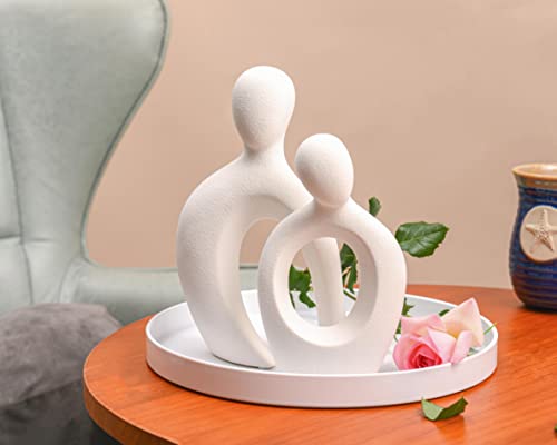 Quoowiit Ceramic Couple Sculptures for Home Decor, Abstract Lover Statue for Shelf, Office, Living Room, Bedroom, Gifts for Anniversary, Valentine's Day, Birthday (White) - color: White