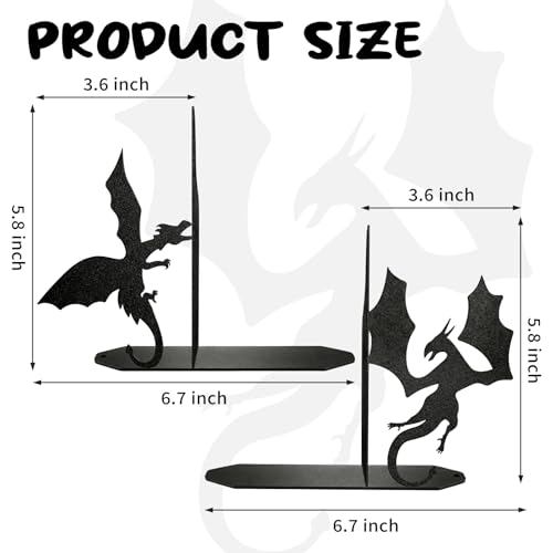 ENCIMART Dragon Metal Bookends Decorative, Unique Office Desk Book Ends for Shelves Bookshelf Home Office Desk Bookshelf Decor Gift for Dragon Lovers and Reading Enthusiasts - color: Black Dragon