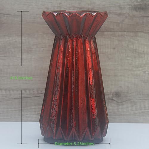 Home Decor, Mercury Glass Pillar Candle Pedestal Holders with 10 Led Lights, Lighted up Candle Holders for Pillar Candle, Glass Candlestick Holders with Timer for Wedding Home Dining Table Xmas (Red) - color: Red