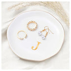 ProCase Ceramic Jewelry Tray, Initial Ring Dish Trinket Plate Engagement Gift, Small Personalized Monogram Ring Bowl for Wedding, White Decorative Jewelry Holder for Women Vanity -Letter J - style: J
