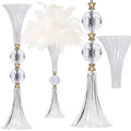 VIJIV Crystal Acrylic Trumpet Vase for Wedding Centerpieces & Home Decor - 21.7" Clear Flower Stand with Ribbed Texture, Gold Accents, Table/Floor Vase for Events, Bridal Showers & Boho Weddings - size: M/21.7 Inch Tall