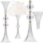 VIJIV Crystal Acrylic Trumpet Vase for Wedding Centerpieces & Home Decor - 21.7" Clear Flower Stand with Ribbed Texture, Gold Accents, Table/Floor Vase for Events, Bridal Showers & Boho Weddings - size: M/21.7 Inch Tall