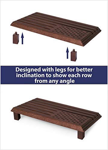 TESLYAR 6 Rows Military Challenge Coins Display Stand - Wooden Holder for 30-36 Coins - Solid Wood Display Rack for Desk - Army Collectible Challenge Coin Display Case - American Flag Design (Brown) - color: Brown