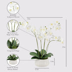 CG Hunter Faux White Orchid Plant, Premium Artificial Indoor Flower Display Stands 23”, Beautiful Sculptural Blooms That Lasts Forever, White Planter Pot Included - size: 23" White 4-Stem Orchid