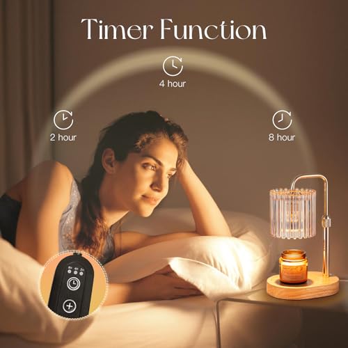 Candeldo Candle Warmer Lamp with Timer: Gold Candle Warming Lamp Height Adjustable Wax Melt Warmer Dimmable Modern Farmhouse New Home Bedroom Decor Mothers Day Housewarming Gift for Women - color: Amber