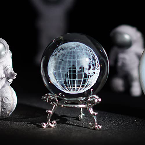 H&D HYALINE & DORA 2.3 inch (60mm) Clear Crystal Glass Ball Paperweight 3D Laser Engraved Earth Globe World Map Ball with Metal Stand Decor - color: 60mm Globe