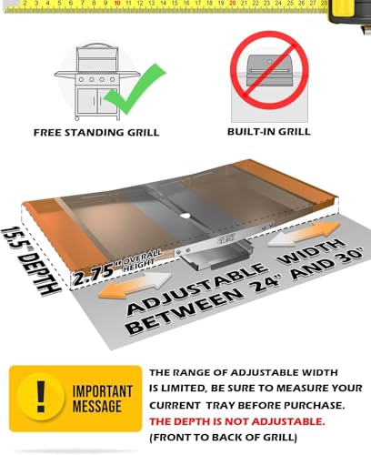 CaptainGrill Grease Tray with Catch Pan - Dyna Glo Grill Replacement Parts, Universal Drip Pan for 4/5 Burner Gas Grill Models from Dyna Glo, Nexgrill, Expert Grill, Kenmore, BHG and More (24"-30")