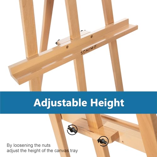 A - Frame Wooden Display Easel - Adjustable Lyre Beechwood Studio Easel Stand Holding Canvas Up to 90", Inclinable Artist Floor Painting Easel for Artwork Painting, Natural - color: Natural